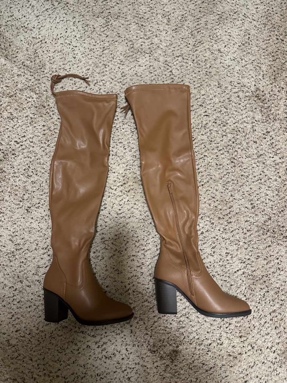 HUGO Over-the-Knee Block Heel Boots in Tan